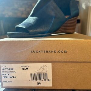 Lucky Brand Black Leather Wedges (new in box)